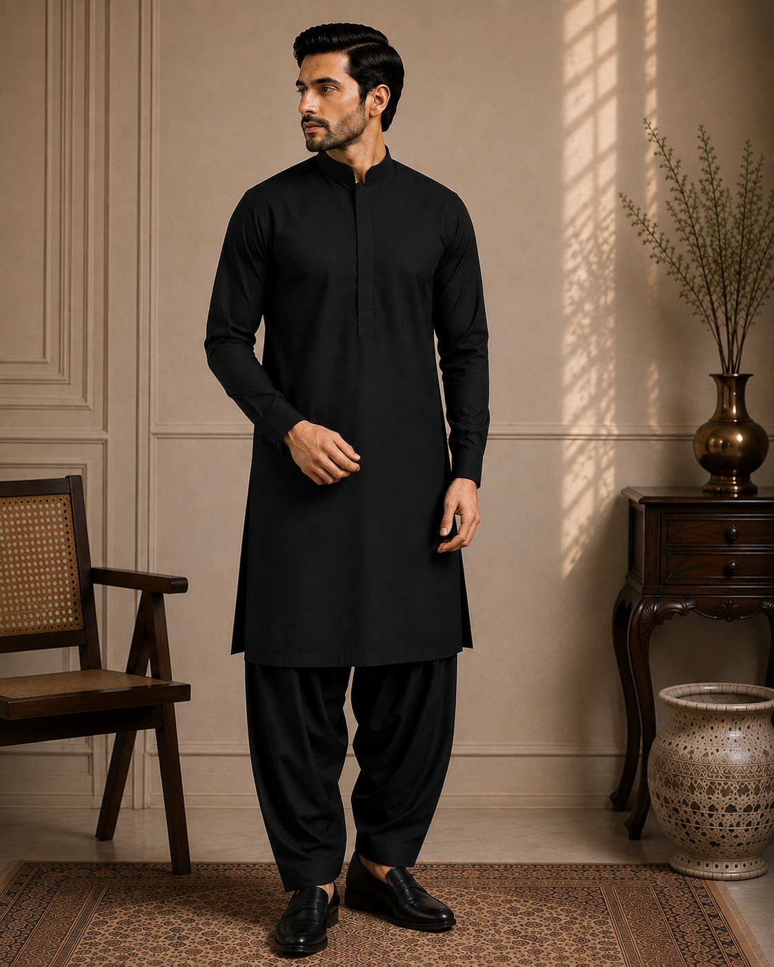 Premium Black Unstitched Shalwar Kameez Suit