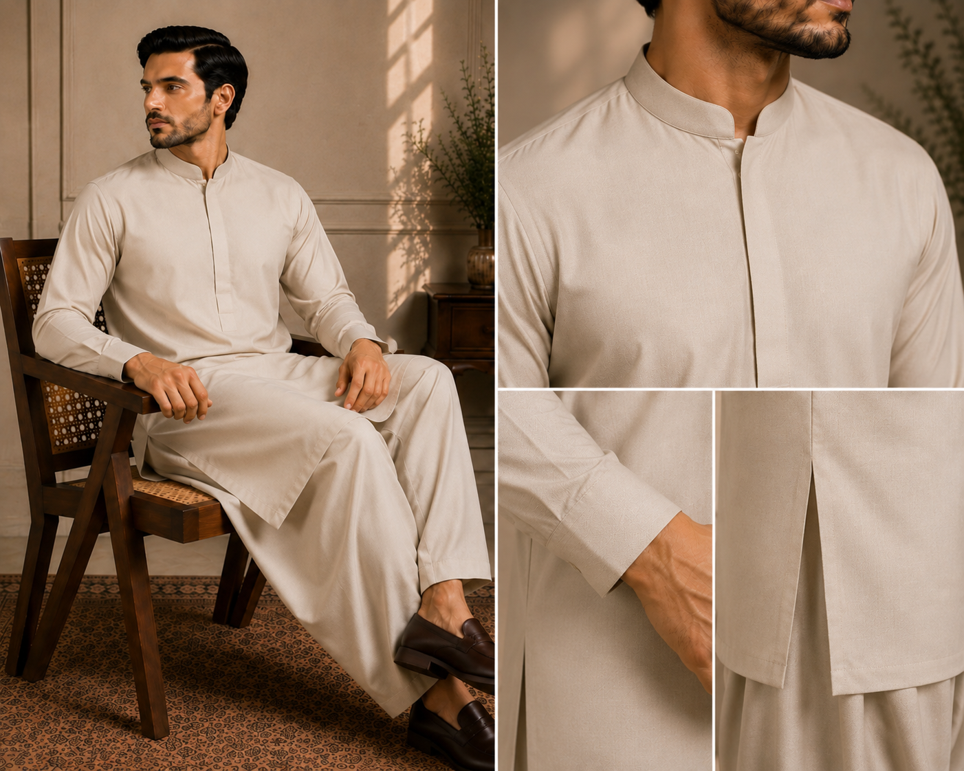 Premium Beige Unstitched Shalwar Kameez Suit