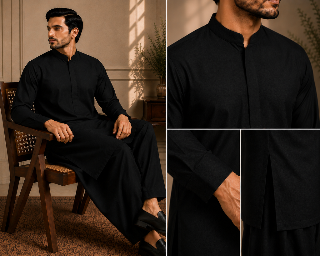 Premium Black Unstitched Shalwar Kameez Suit