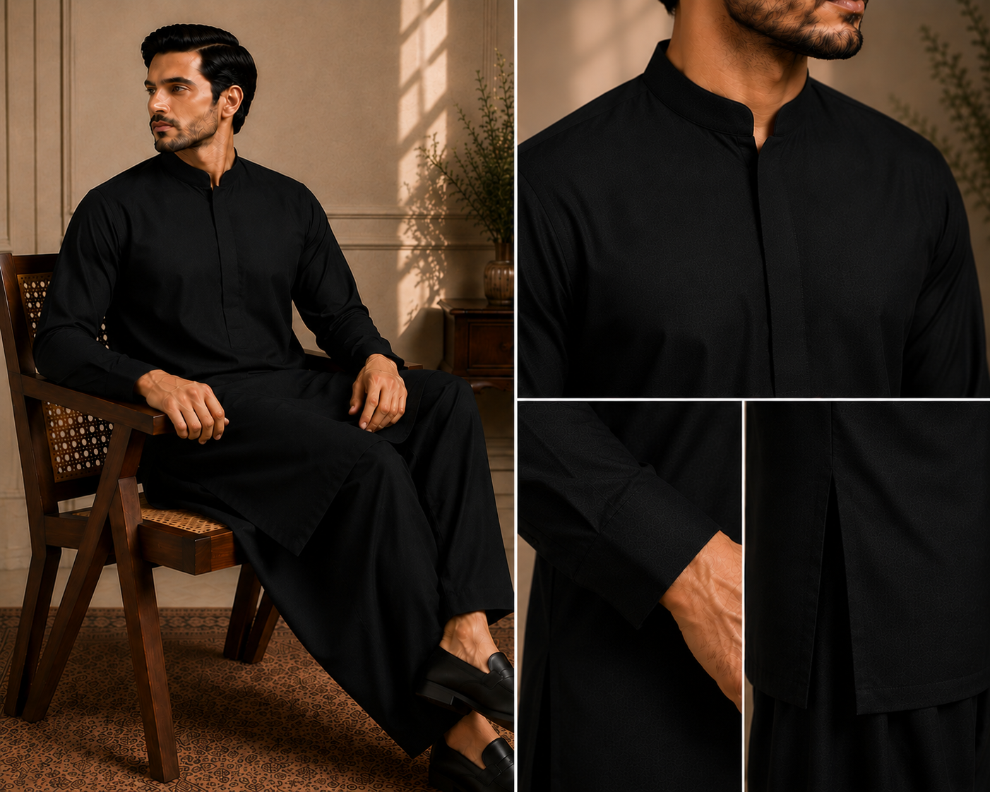 Premium Black Unstitched Shalwar Kameez Suit