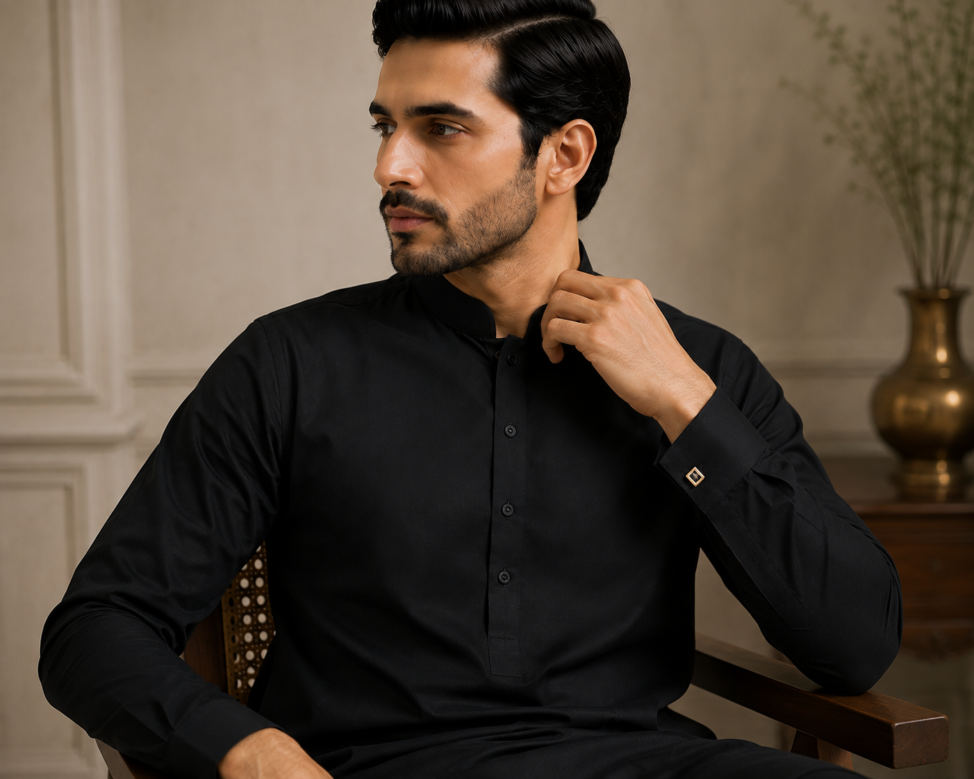 Midnight Black Classic tailored shalwar kameez styling inspiration - close-up