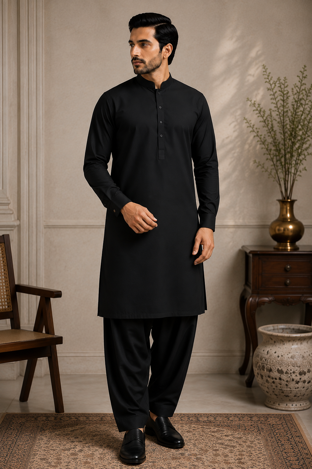 Midnight Black Classic tailored shalwar kameez styling inspiration - full look