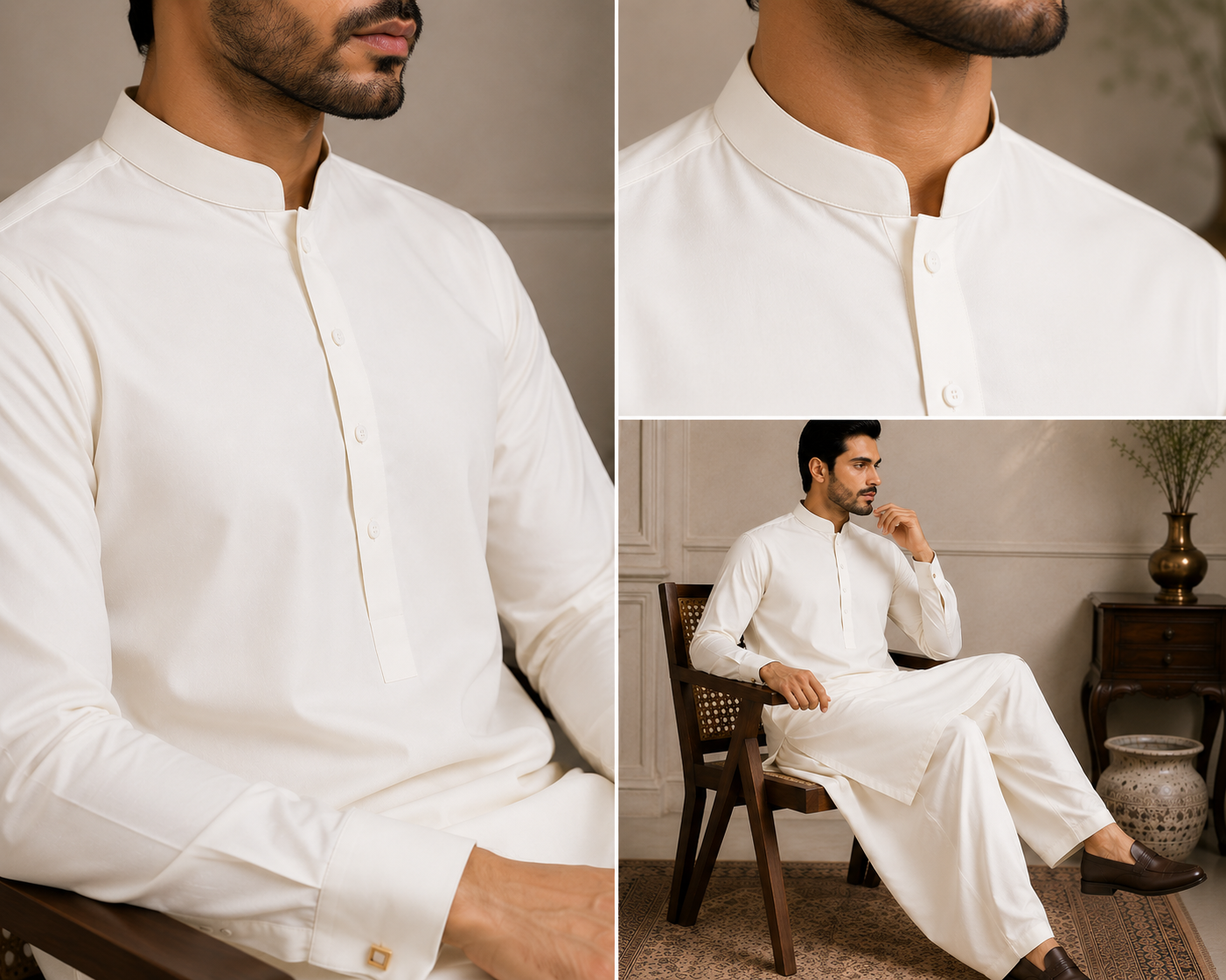 Pearl Off-White men's unstitched fabric tailoring inspiration and close-up views