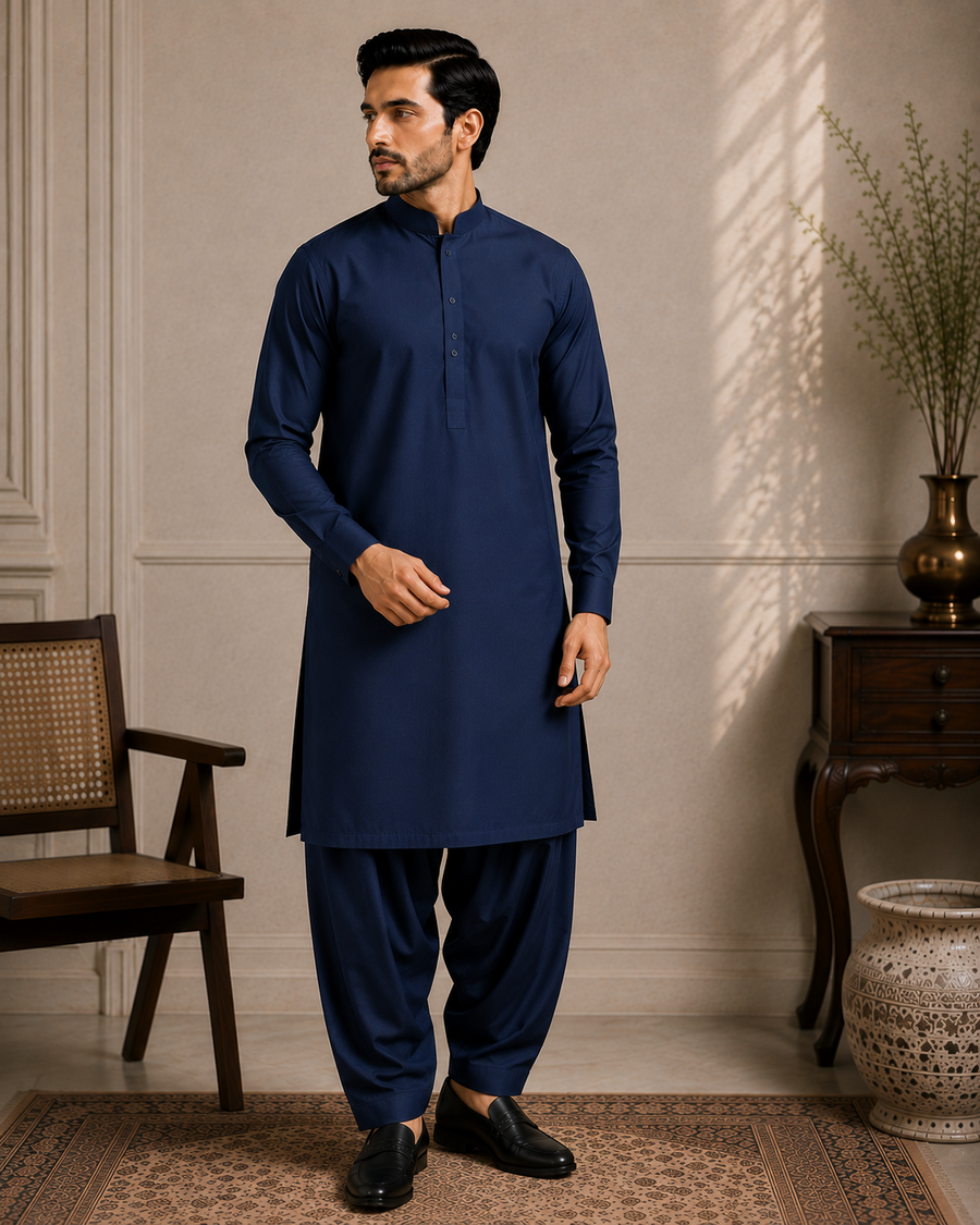 Regal Navy Classic Shalwar Kameez – Unstitched