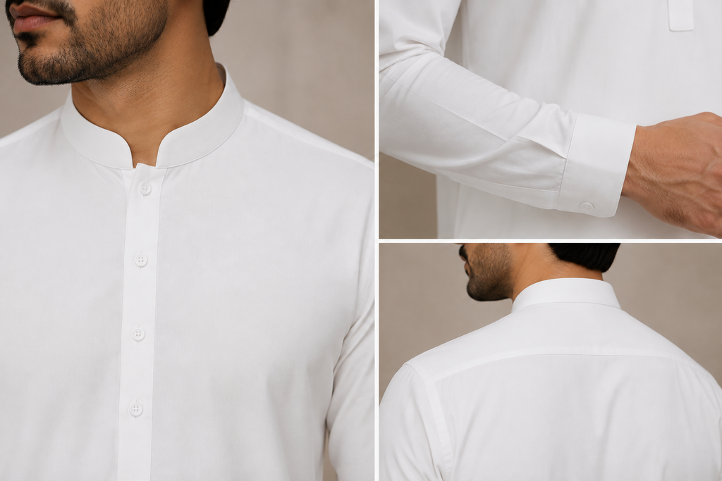 Ivory Grace men's unstitched fabric styled outfit inspiration – collar, cuff and finish details