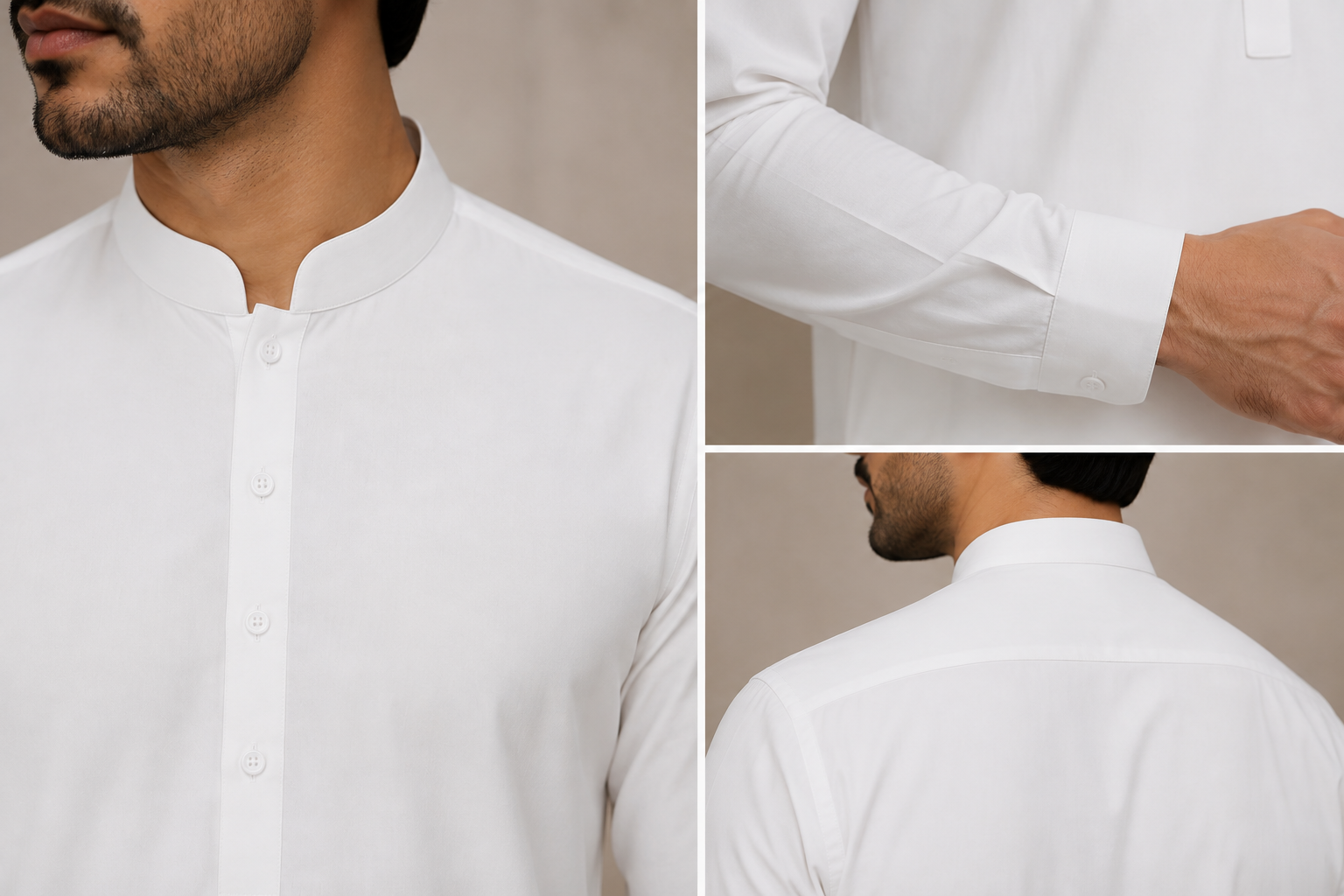 Ivory Grace men's unstitched fabric styled outfit inspiration – collar, cuff and finish details