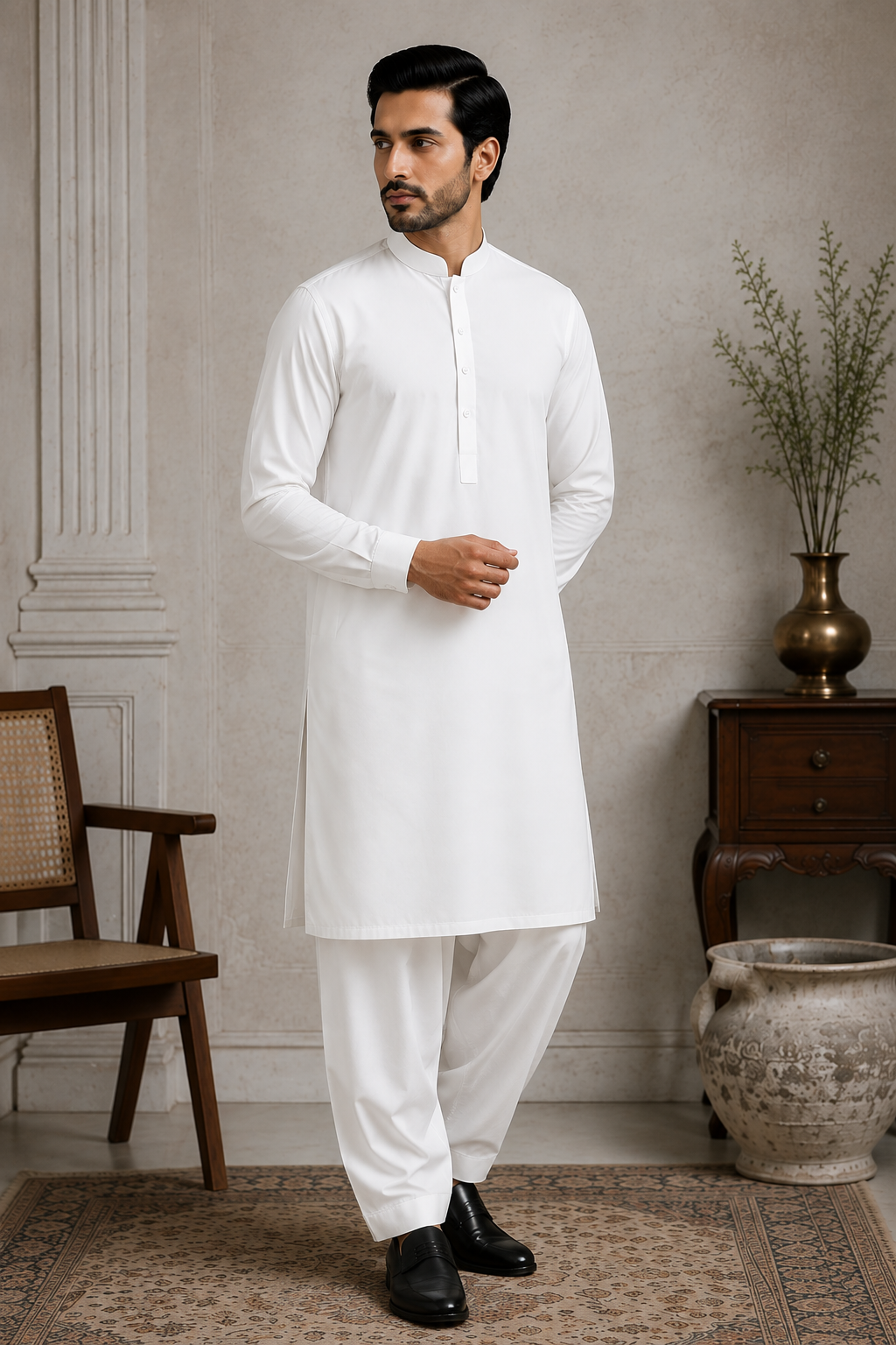 Ivory Grace men's unstitched fabric styled outfit inspiration – full-length lifestyle view